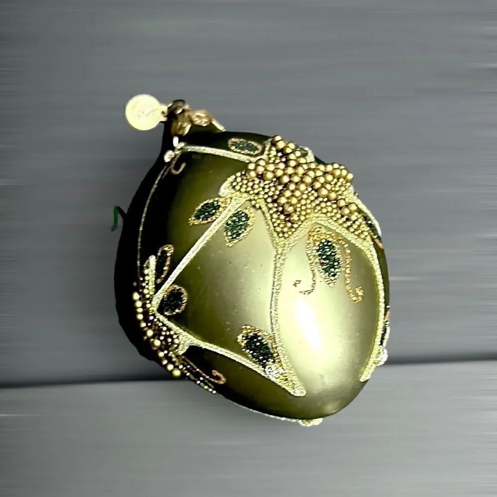 Department 56 Poland Glass Christmas Tree Ornament Olive Green Beaded